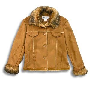 VTG RP Sport Regent Park Jacket Y2K Womens‎ L Cognac Faux Suede Fur Boho Western